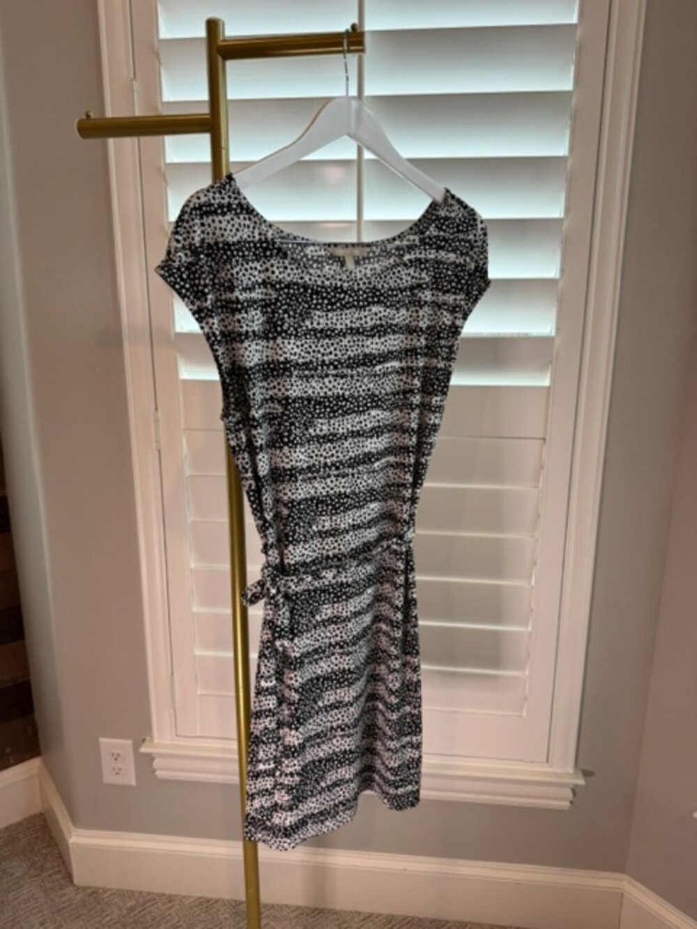 Banana Republic Black White Print Tie Waist Dress Size L